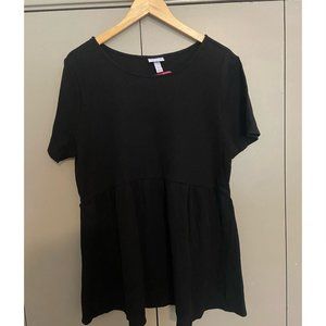 Isabel Maternity Short Sleeve Waffle Knit Waist Defined Black Top XXL NWT